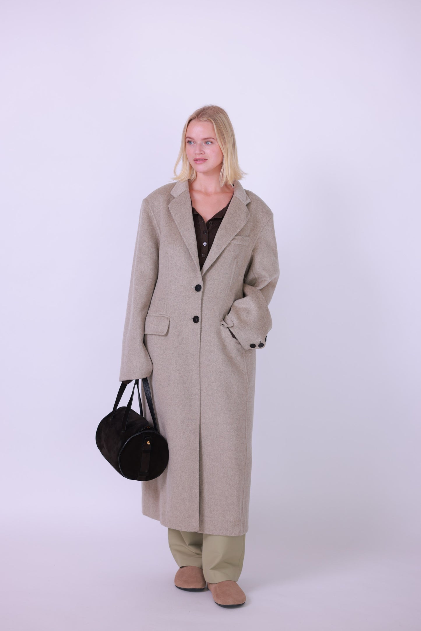 Coat wool cashmere green/beige/grey/black
