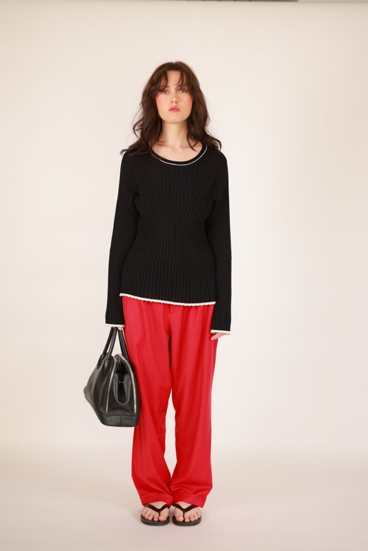 Merino wool and silk sweater red/black