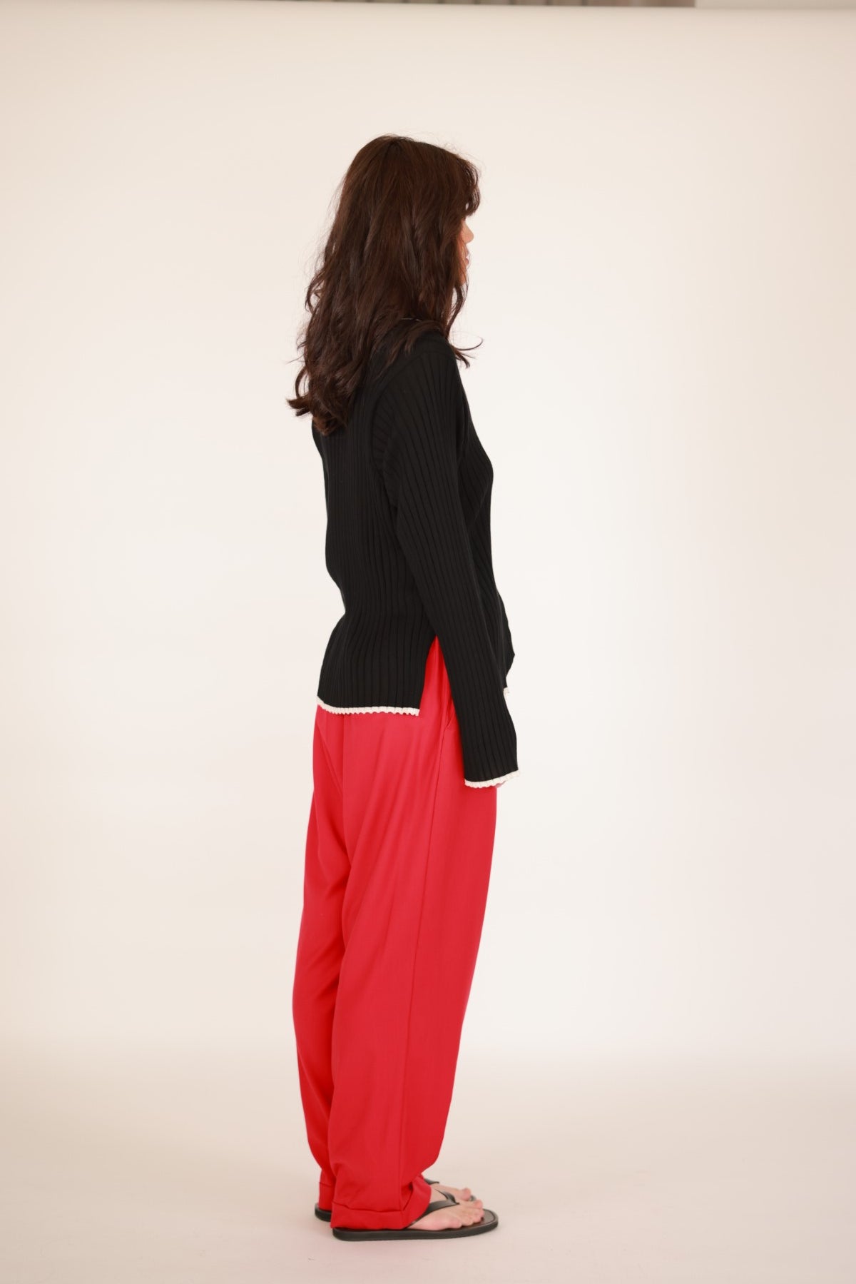 Merino wool and silk sweater red/black