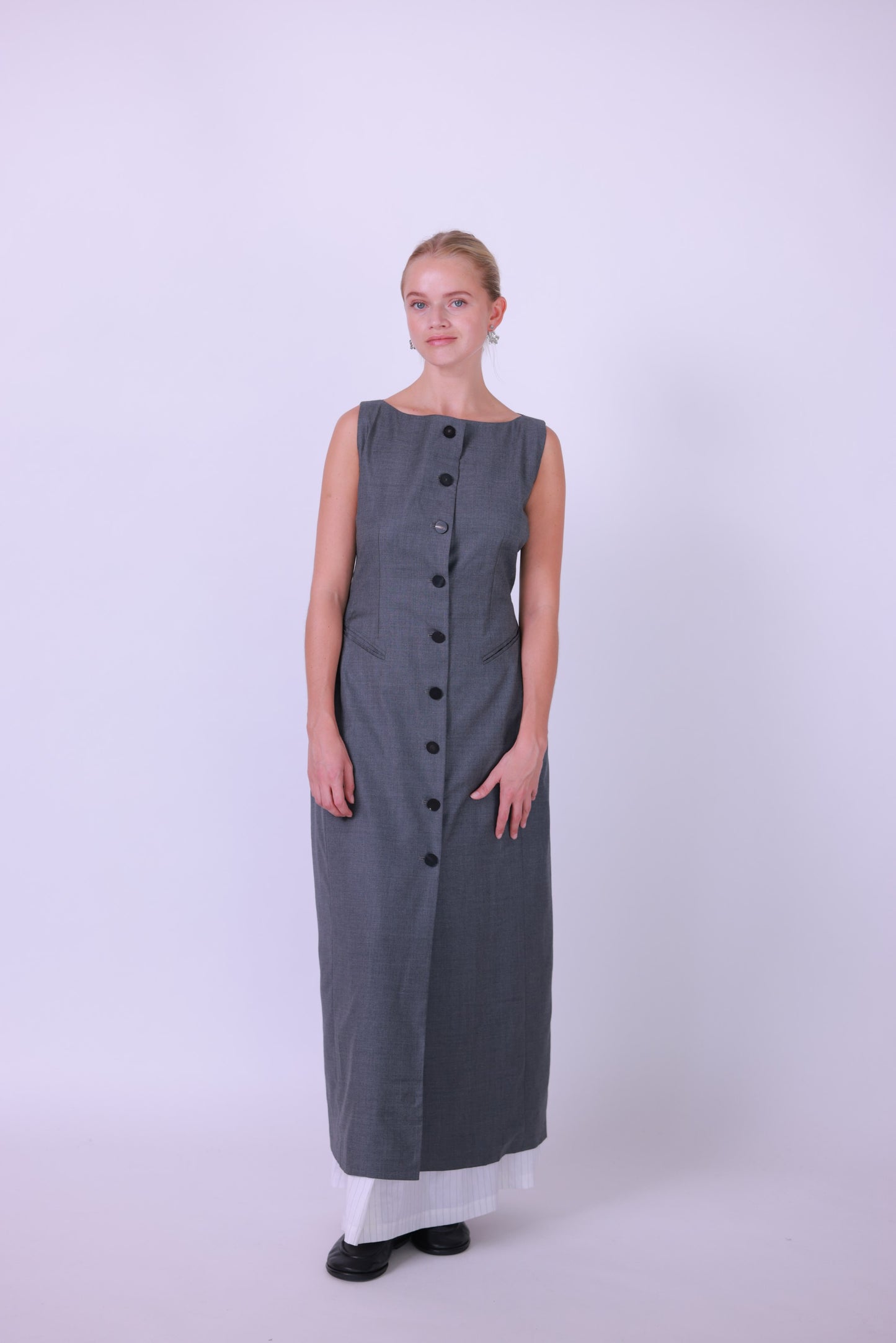 Long dress wool gray/black
