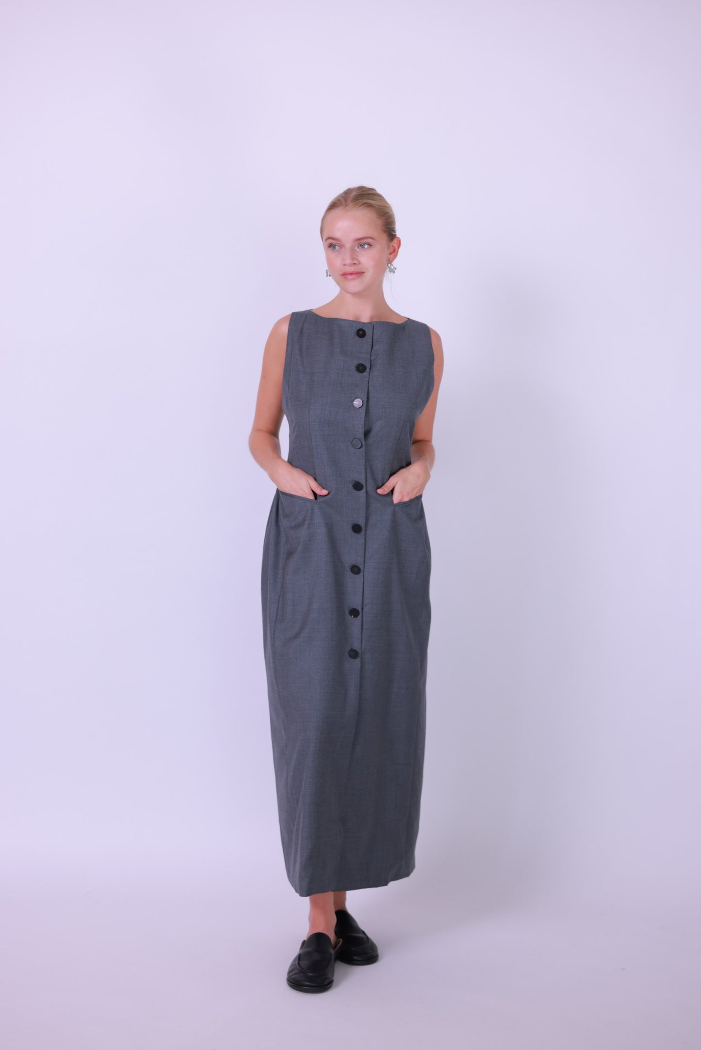 Long dress wool gray/black
