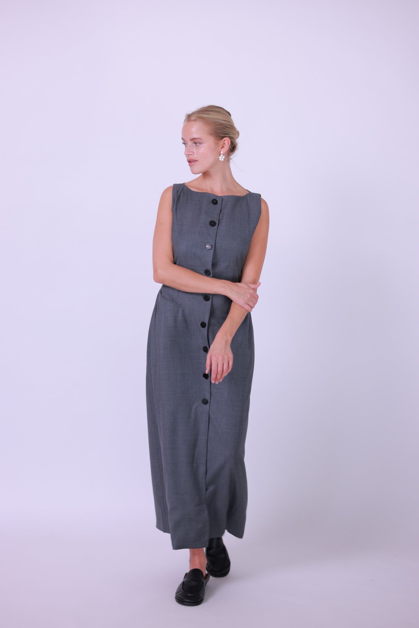 Long dress wool gray/black