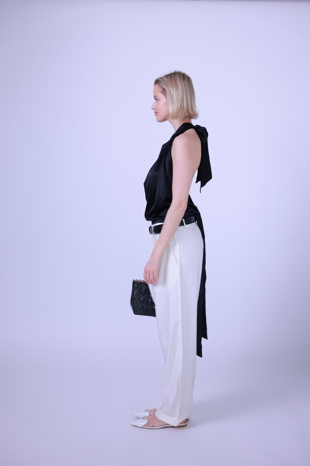 Silk top black/blue/white