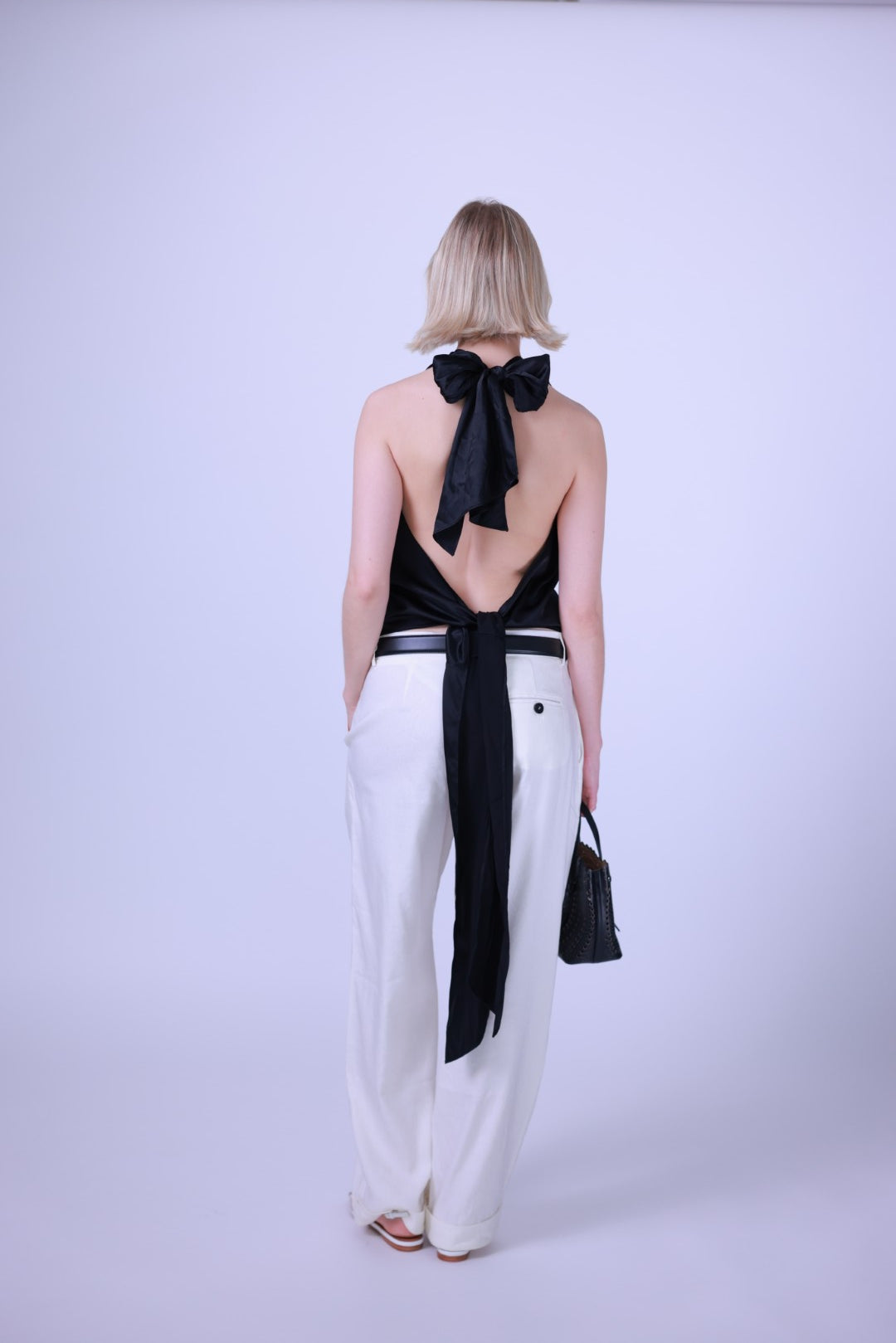 Silk top black/blue/white