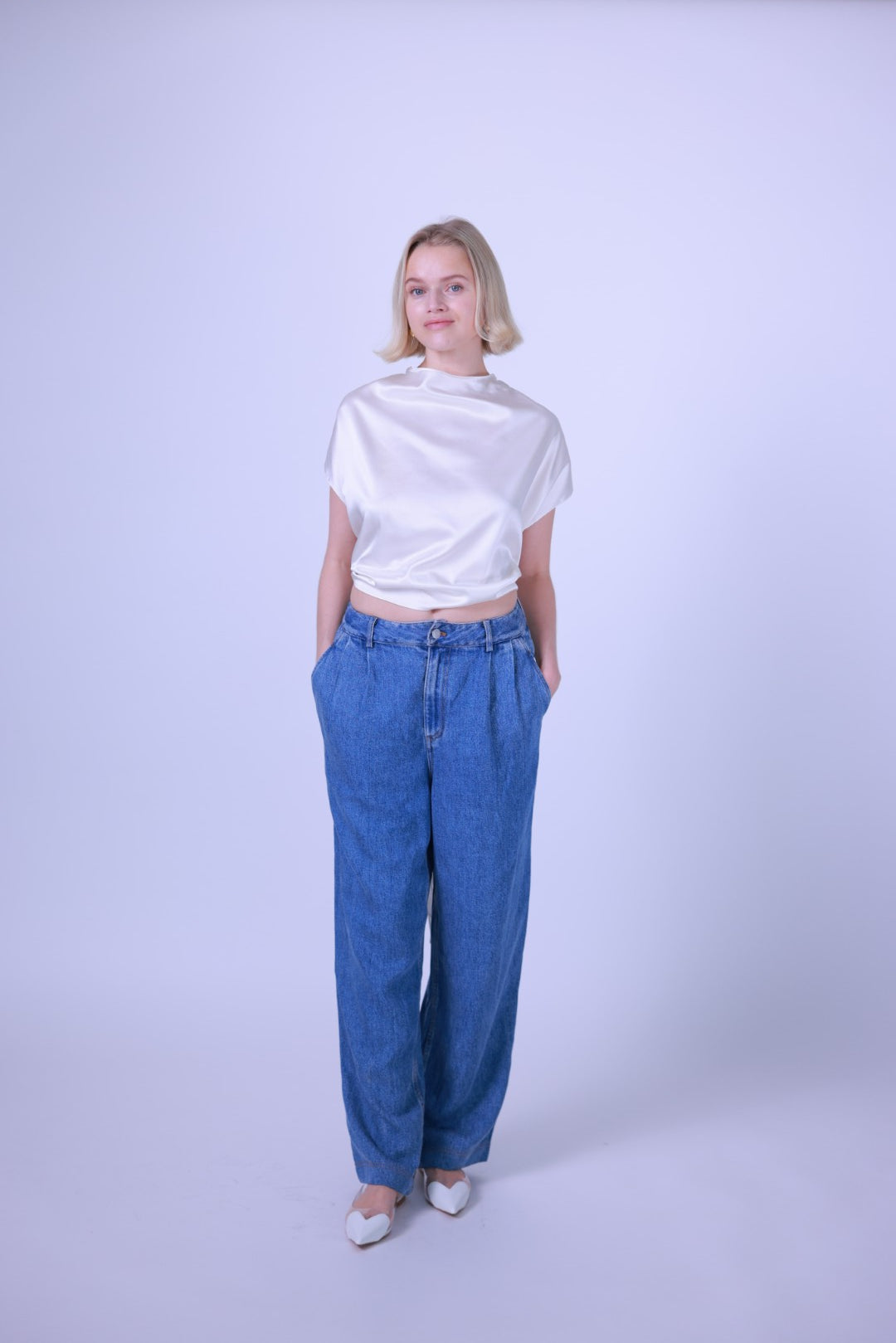 Silk top black/blue/white