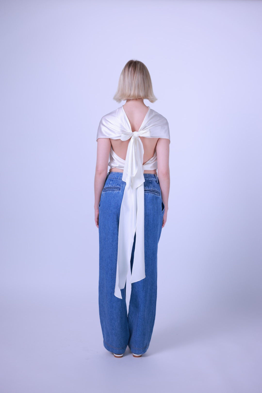 Silk top black/blue/white