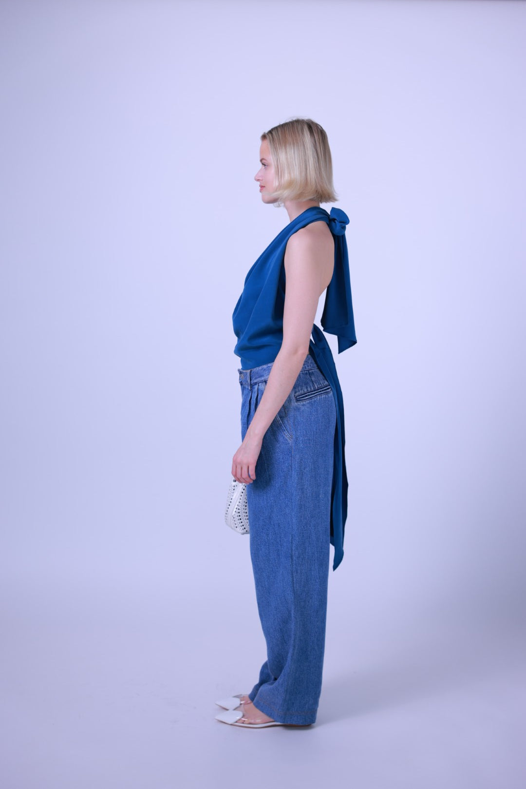Silk top black/blue/white
