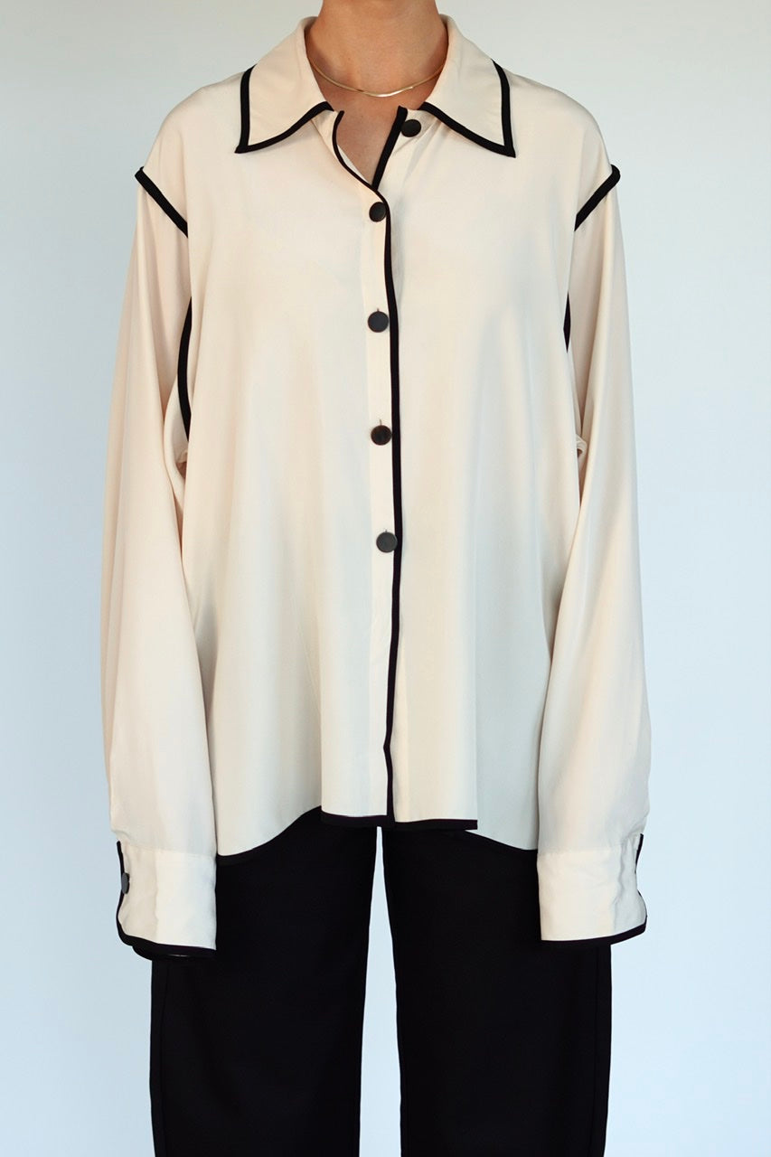 White and black silk shirt