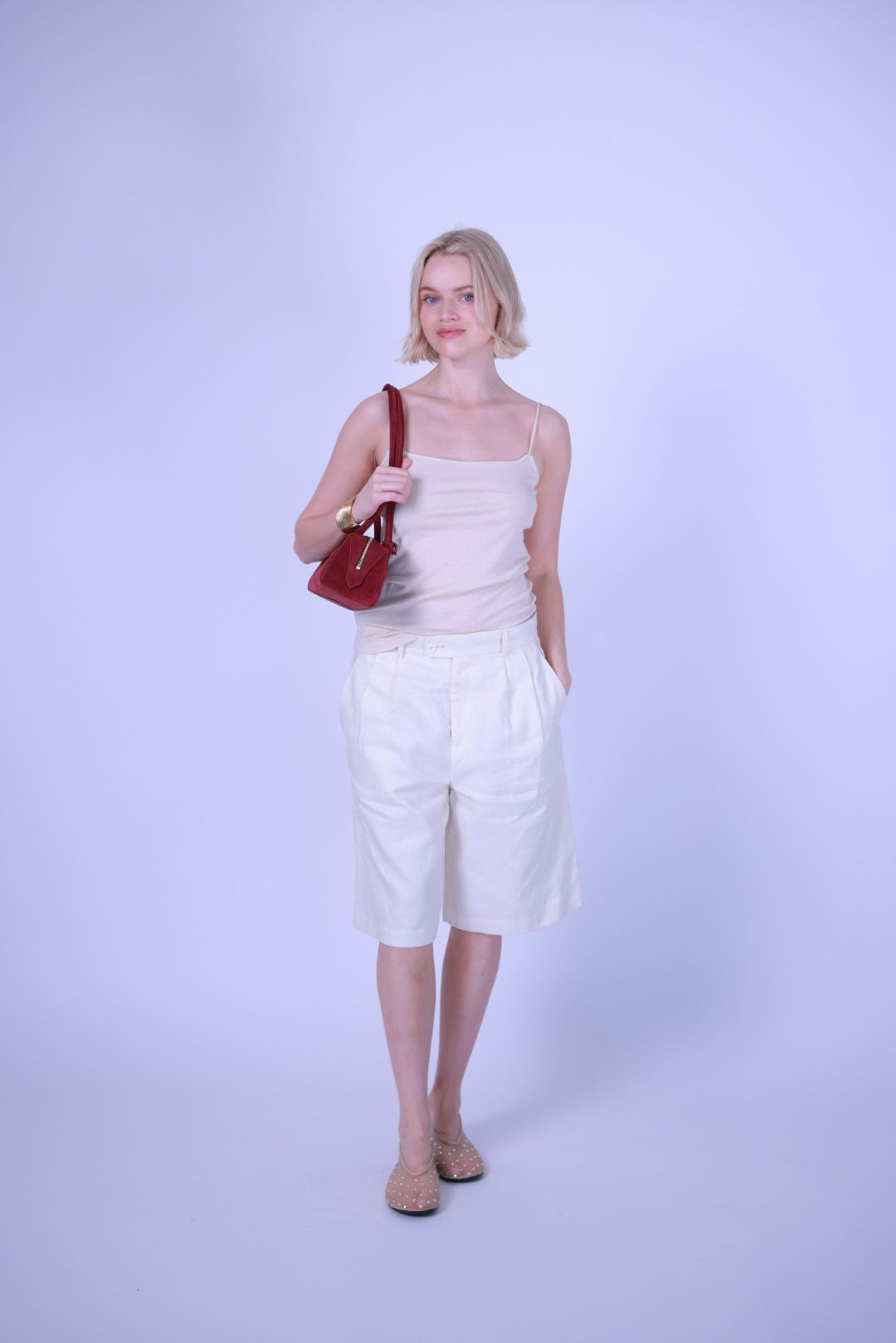 String top white/green/pink/beige