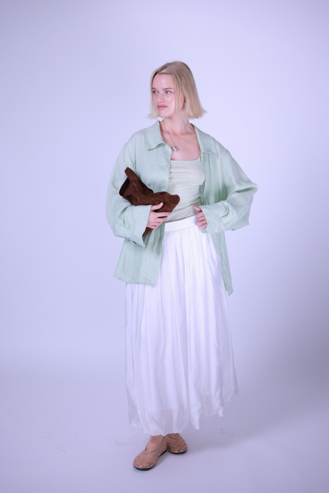 Linen shirt green/pink