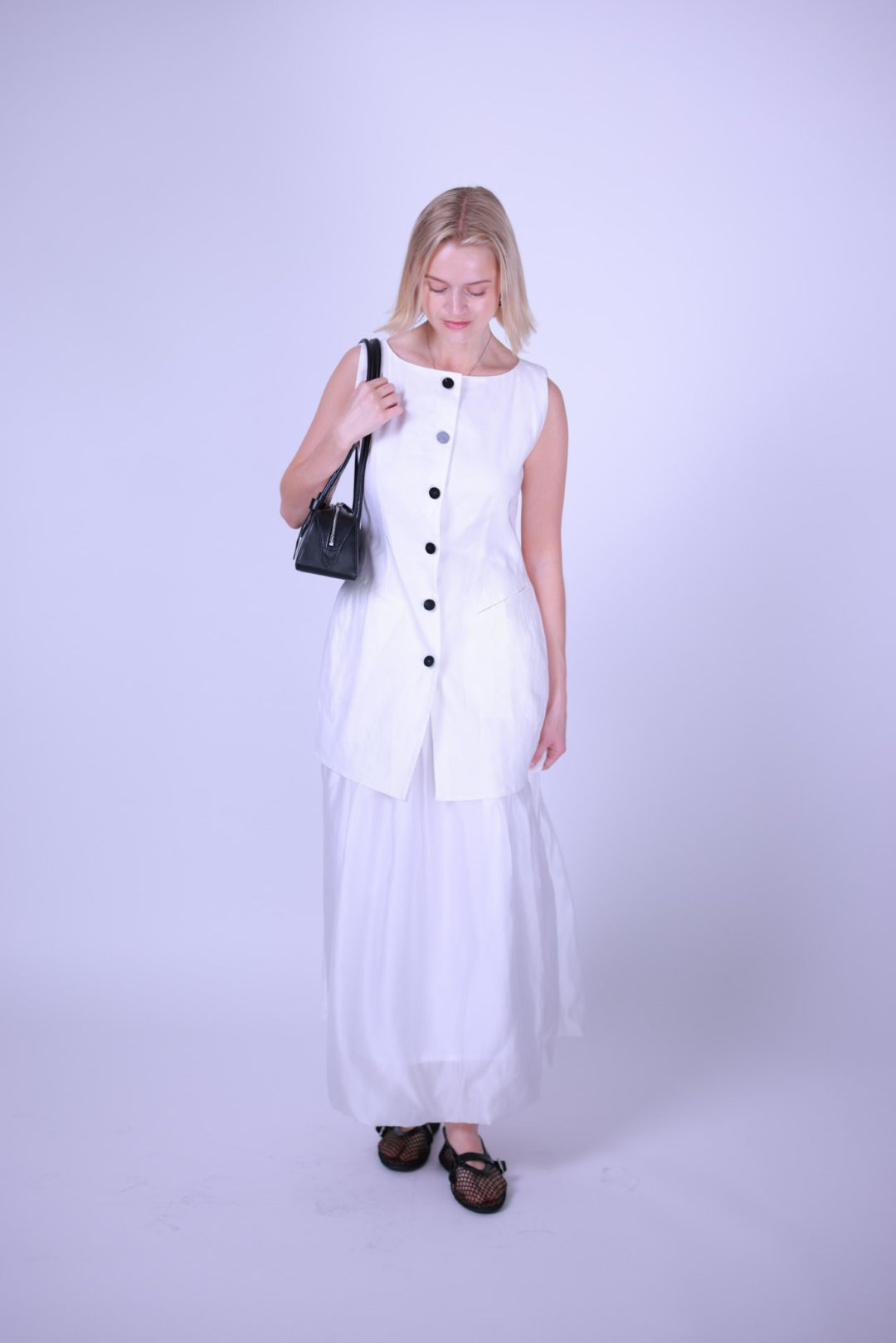 Button-down linen short dress