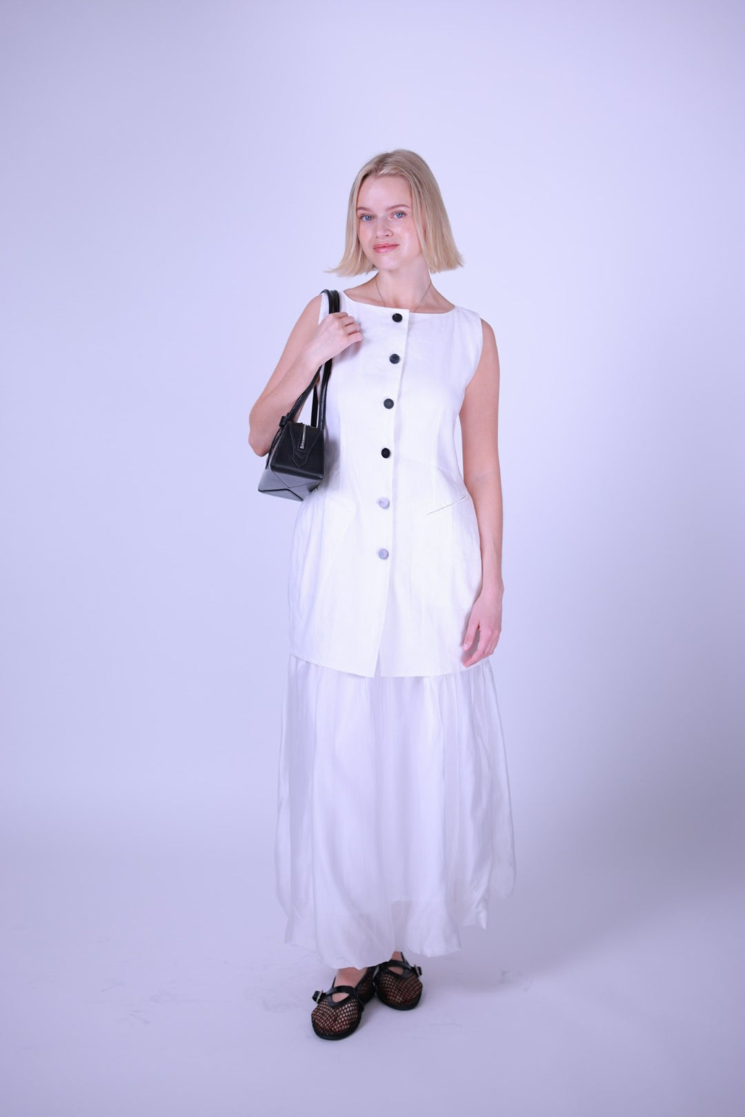 Button-down linen short dress