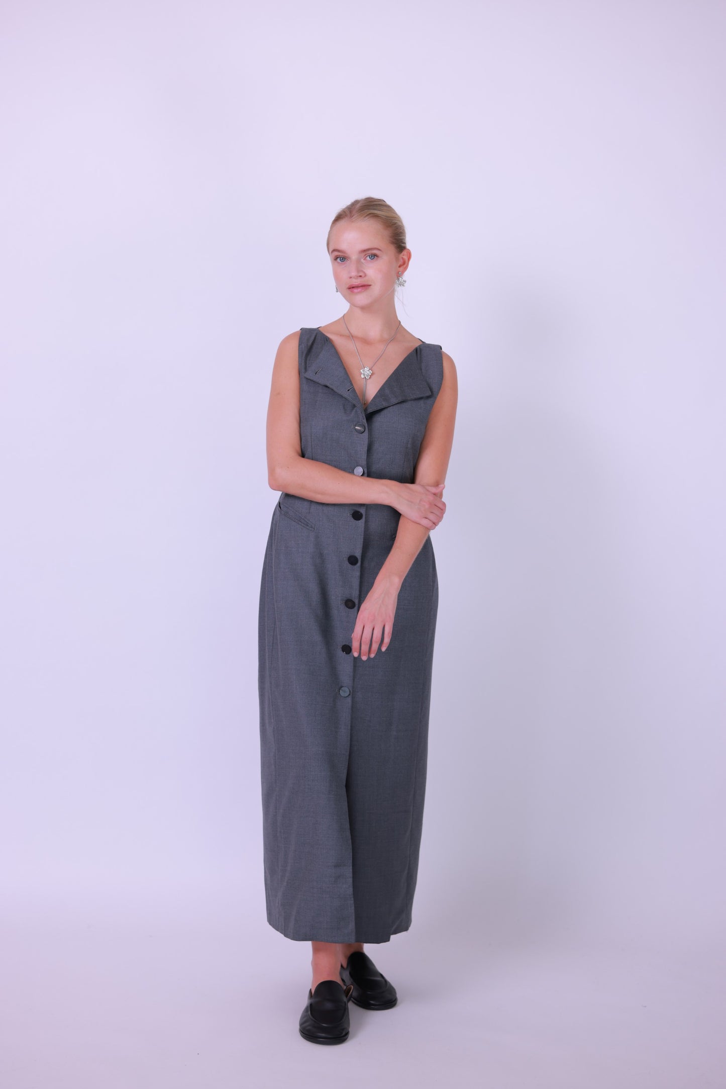 Long dress wool gray/black