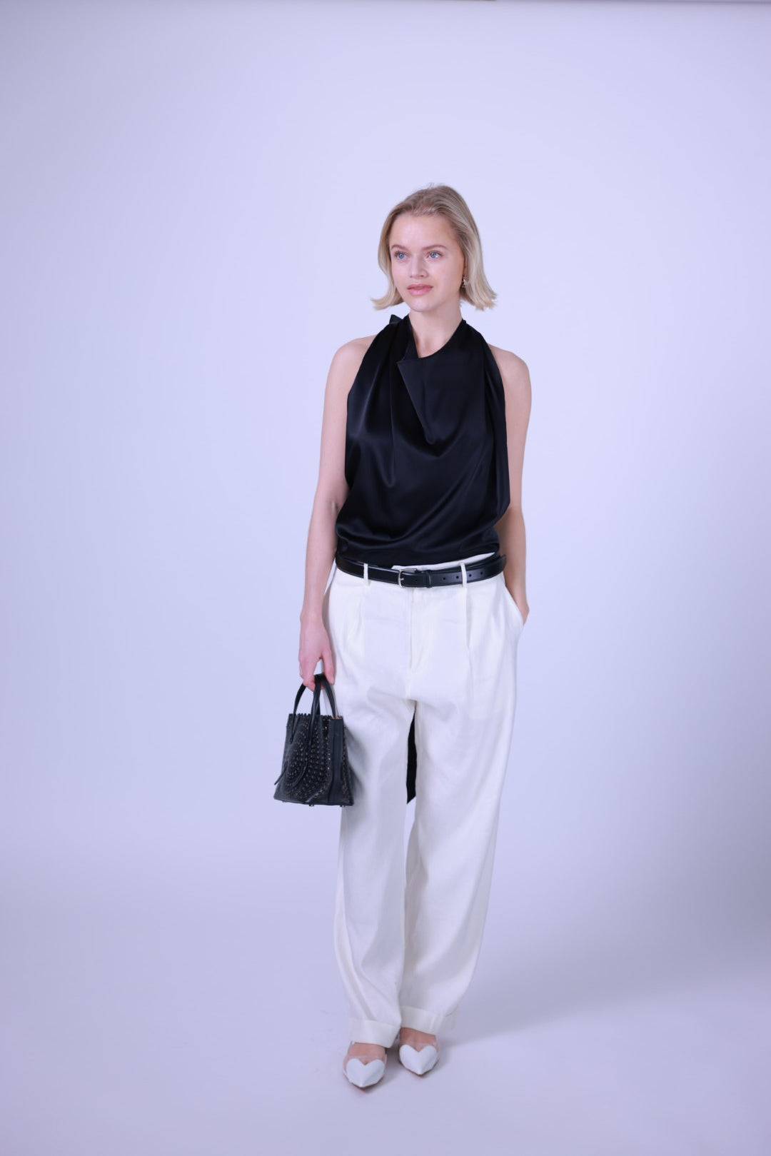Silk top black/blue/white