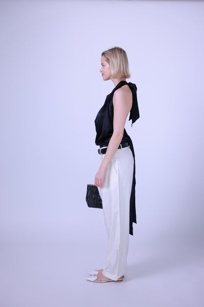 Silk top black/blue/white