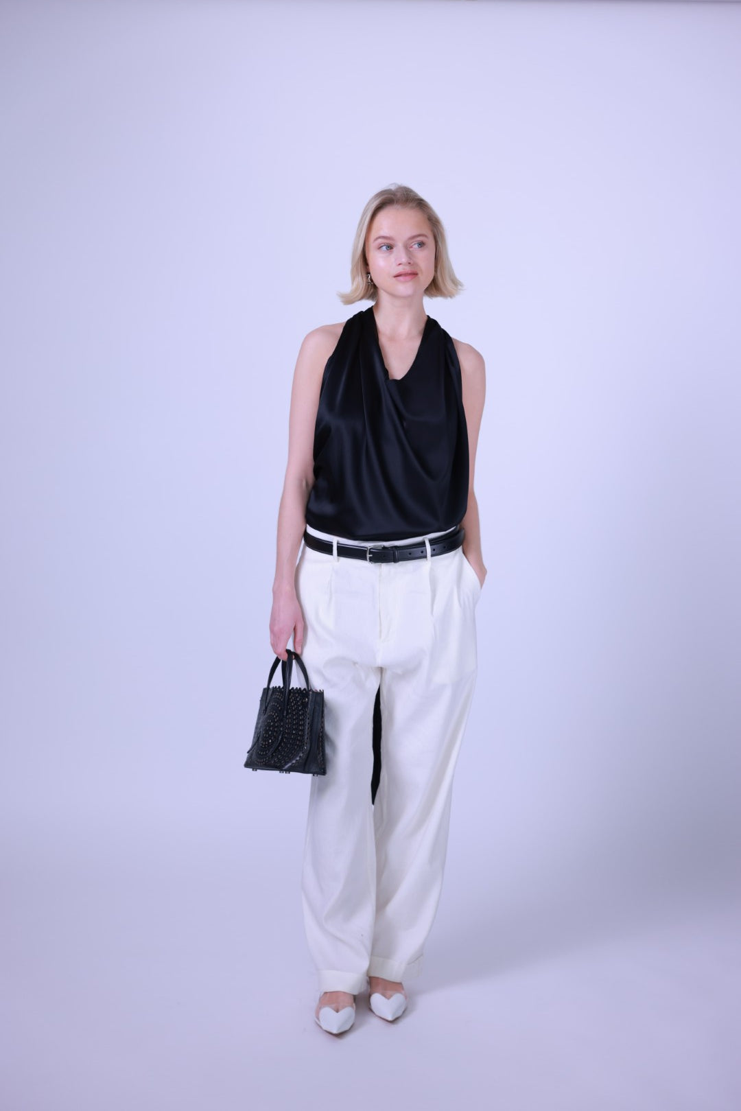 Silk top black/blue/white