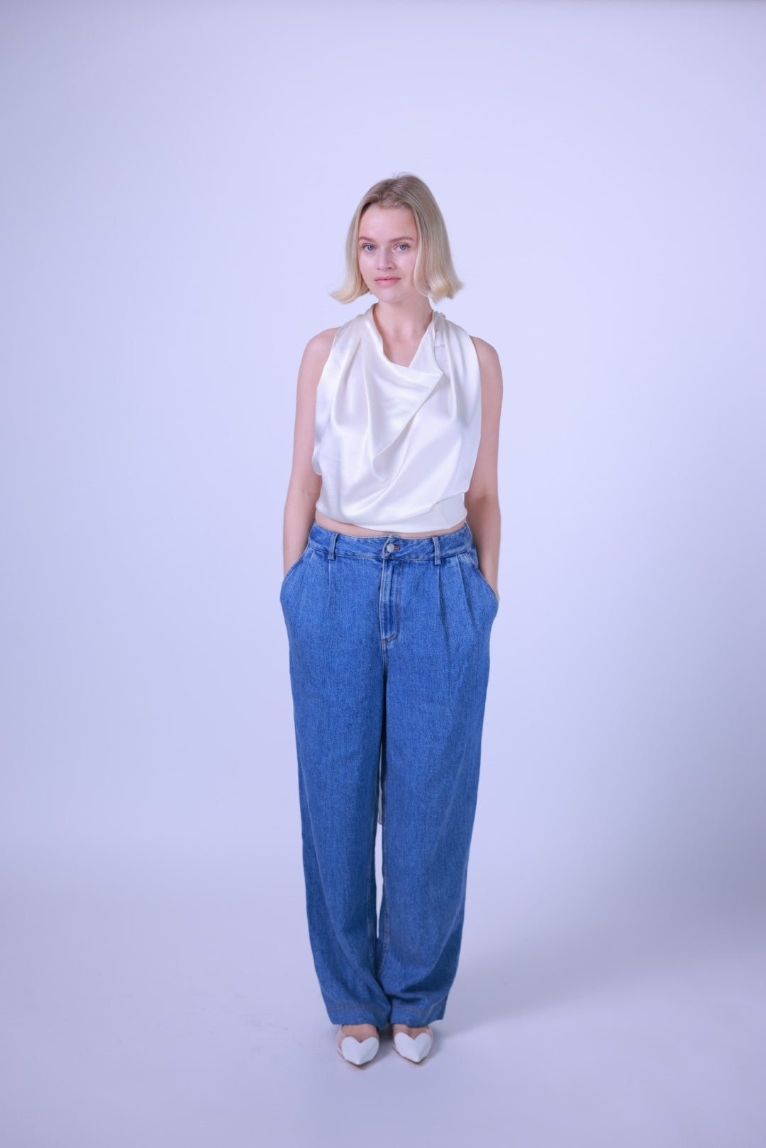Silk top black/blue/white