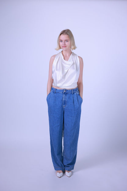 Silk top black/blue/white