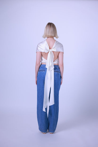 Silk top black/blue/white