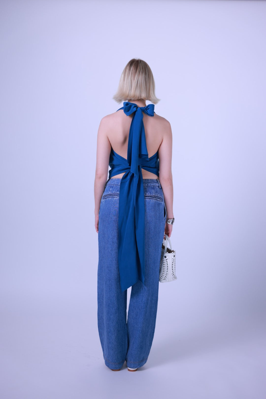 Silk top black/blue/white